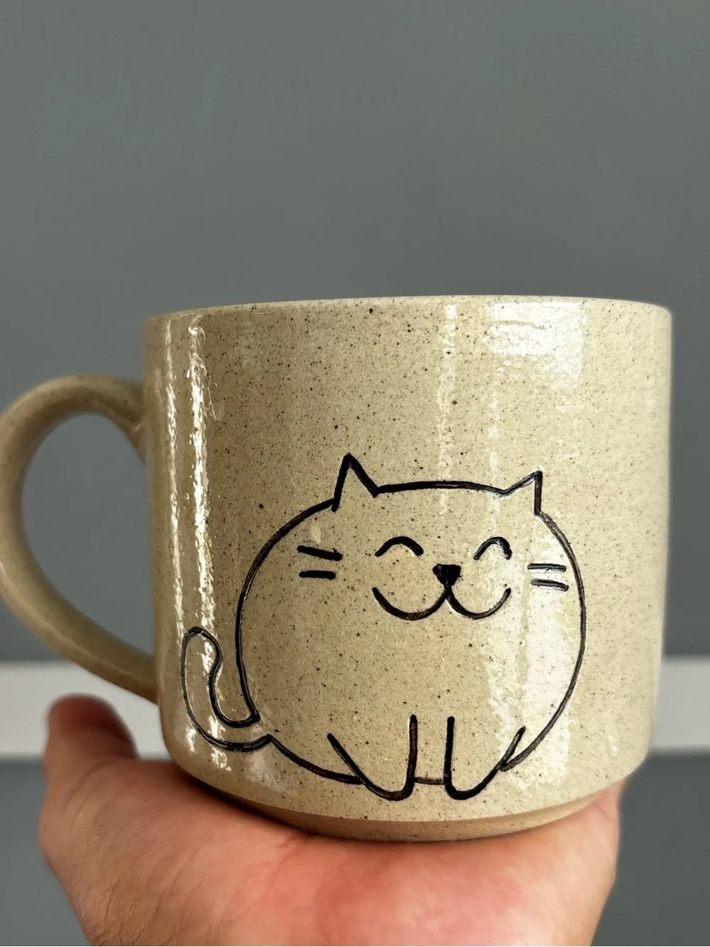 Cat Mug in Beige - Cute Cat Design